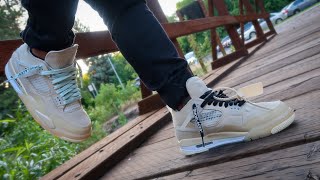 OFFWHITE JORDAN 4 quotSAILquot ON FEET  LACE SWAP  How To Style [upl. by Morry763]