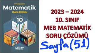 10sınıf MEB Matematik kitabı sayfa 51 konu değerlendirme soruları Miray yayınları [upl. by Tehc]