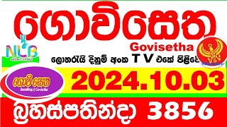 Govisetha 3856 20241003 Today Lottery Result අද ගොවිසෙත දිනුම් ප්‍රතිඵල nlb Lotherai dinum anka [upl. by Alisan]