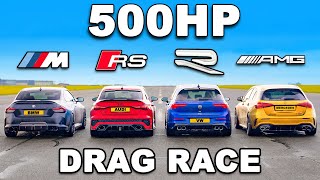 BMW M240i v AMG A45 v RS3 v Golf R TUNED DRAG RACE [upl. by Korns313]