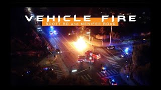 CAR FIRE and Explosion  Menifee CA  DJI Drone Footage of a Traffic Collision  Police  Fire  CHP [upl. by Laon57]