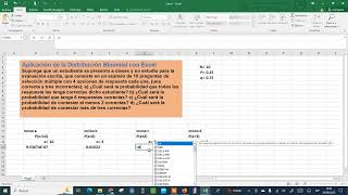 Distribución binomial con Excel [upl. by Yelkrab]