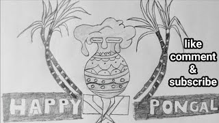 Pongal drawing  pongal drawing easy  pongal festival drawing [upl. by Hogle709]