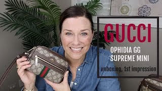 GUCCI OPHIDIA GG SUPREME MINI unboxing first impression [upl. by Nnairahs]