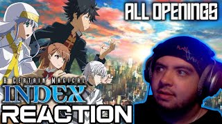 IT JUST GETS WEIRDER FIRST TIME Reacting to all TOARU series Openings Magical Index Scientific Rai [upl. by Aeslehc]