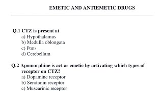 Emetic and Antiemetic drug MCQpharmacology gpat aiims mcq trendingmost repeated questions [upl. by Eudo658]