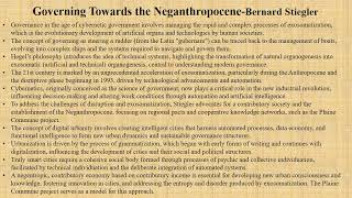 Bernard Stiegler quotGoverning towards the Neganthropocenequot Summary [upl. by Territus]