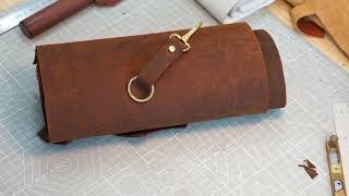 How To Make A Leather Key Holder  Brown Leather Keychain Belt Snap [upl. by Adnilav]