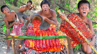 Primitive Technology  Cook Pork Rib Recipes Eating Show [upl. by Harry]