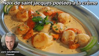 Recette des noix de saint jacques poêlées à la crème [upl. by Rivkah]