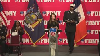 FDNY Commissioner booed after several chiefs are demoted [upl. by Ahsemac534]