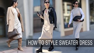 HOW TO STYLE A SWEATER DRESS  9 autumn winter outfit ideas [upl. by Anos]