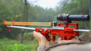 Slingshot ReviewAmazing Slingshot RifleBest Powerful Accurate Hunting Fishing Mechanical Slingshot [upl. by Karlens]