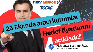 Aracı kurumların 25 Ekim hisse hedef fiyatları şokm toaso mgros mavi bist hisse borsa [upl. by Iviv]