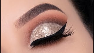 Champagne Golden Glitter Makeup Tutorial  New Years Eve Glam Eye Look [upl. by Nnywg494]