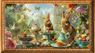 4K Free Framed TV Art Screensaver  Fantasy Bunny Land  Easter Eggs amp Tea  3 Hours [upl. by Iosep]