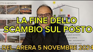 La fine dello Scambio sul posto per gli impianti fotovoltaici novità delibera Arera 5 novembre 2024 [upl. by Felicle]