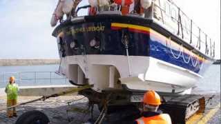 The Anstruther Lifeboat being pulled back up its slipway and onto the launch trailer [upl. by Nesnej]