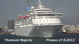 THOMSON MAJESTY departure from Piraeus Port [upl. by Binetta]