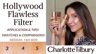 Charlotte Tilbury Hollywood Flawless Filter 3 4 amp 5 ✨Review natural light swatches tips and more [upl. by Oigufer]