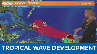 Sunday 8 am Tropical Update Tropical wave in Atlantic Ocean set to develop [upl. by Yattirb383]