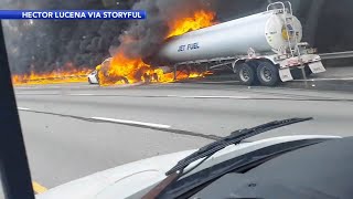 Fiery crash involving truck several cars on Pennsylvania Turnpike leaves 2 dead [upl. by Sarita461]