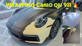 Dolph Camo Wrap on the Porsche 911 🔥  Car Wrapping With Knifeless [upl. by Eunice]