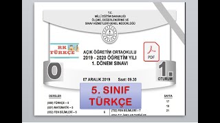 Açık öğretim Ortaokulu 5 Sınıf Türkçe Çıkmış Sorular  2019 1 Dönem [upl. by Norvan119]