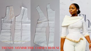 HOW TO DRAFT TRENDY ASYMMETRIC NECKLINE CORSET BLOUSETOPDRAPE CAPEPATTERN DRAFTINGDIY [upl. by Otilesoj]