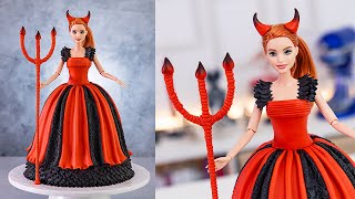 Halloween BARBIE Makeover 👺 DEVIL Doll CAKE Decorating Tutorial [upl. by Teresa]