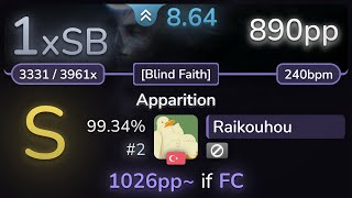 86⭐ Raikouhou  Spawn Of Possession  Apparition Blind Faith 9934 2  890pp 1xSB  osu [upl. by Nyrak514]