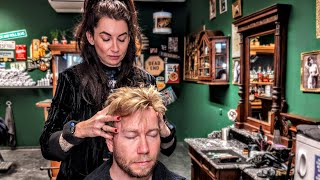 Ultimate ASMR Relaxation Lady Barber Sarah do a Soothing massage and haircut🇦🇹 [upl. by Gula]