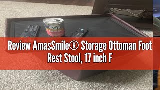 Review AmasSmile® Storage Ottoman Foot Rest Stool 17 inch Folding Leather Footstool Bench Short Bl [upl. by Monah]