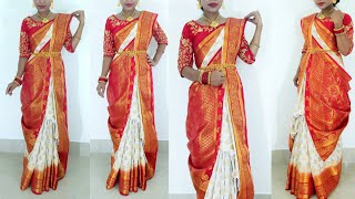 durga puja ashtami saree look 2021  Traditional Bengali Saree Draping Tutorial for Durga Puja [upl. by Yeclek]