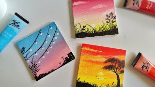 3 Paintings for beginners  3 mini canvas paintings  aesthetic paintings [upl. by Sirak]