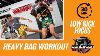 30 Minute Muay Thai Kickboxing Heavy Bag Workout Low Kick Focus 36 [upl. by Rye398]