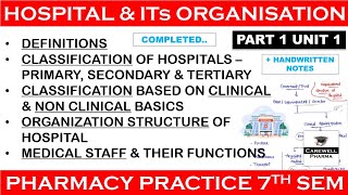 Hospital amp its organization complete  Part 1 Unit 1  Pharmacy Practice 7th Semester [upl. by Laven]