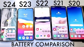 Samsung Galaxy S24 Vs Samsung Galaxy S23 Vs Galaxy S22 Vs Galaxy S21 Vs S20 Battery Comparison [upl. by Ateinotna394]