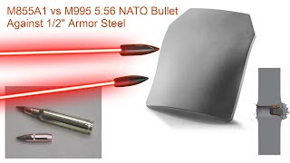 M855A1 vs M995 556 NATO Bullet Against 12quot Armor Steel  Simulation [upl. by Nagy]