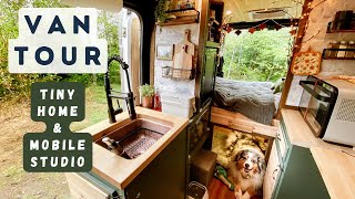 Mountain Lodge Van Conversion for a SOLO Artist amp LARGE Dog  Cozy Promaster 136 wb Van Tour [upl. by Rhyne]