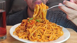 BEEF AND TOMATO SAUCE PASTA LINGUINE ASMR EATING SOUNDS MUKBANG [upl. by Gayle491]