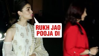 Step Sister Pooja Bhatt REFUSES To Pose With Alia Bhatt  No Fathers In Kashmir Screening [upl. by Eyllek]