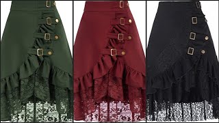 Charmian Womens Steampunk Victorian Gothic Lace Trim Ruffled High Low Skirt [upl. by Soelch]