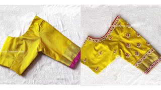 Beautiful amp easy aari work on yellow stitched blouse using normal needle  Maggam work on stitched [upl. by Aniat]