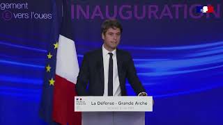 Inauguration sur la ligne RER E  discours de Gabriel Attal  Extrait sur les RER métropolitains [upl. by Ayouqes]