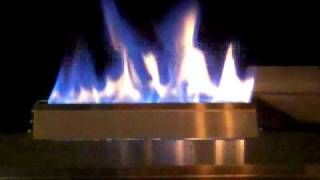 ventless gas glass fire stainless steel fireplace and blue glass [upl. by Claudina]