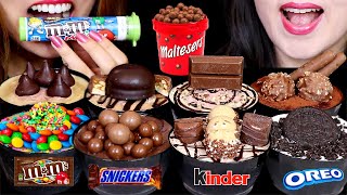 ASMR CHOCOLATE CAKE CUPS MALTESERS CARAMEL OREO FERRERO MampMS SNICKERS KINDER MARSHMALLOW 먹방 [upl. by Hallee]