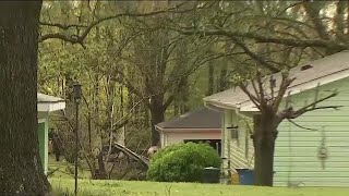 Crews battle fire at home in tornadodamaged area of Conyers Georgia in Rockdale County [upl. by Nilam]