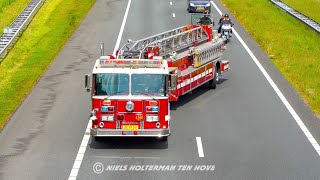 Tiller fire truck drifting on dutch highway with lights and siren [upl. by Beacham]