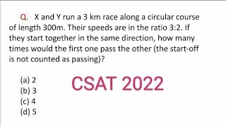 X and Y run a 3 km race along a circular course of length 300m Their speeds are in the ratio 32 [upl. by Eissert]